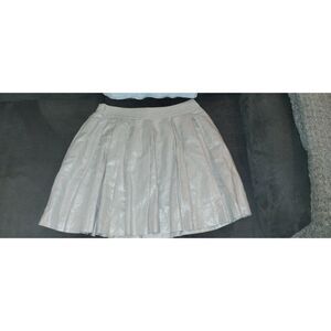 Banana Republic Woven Linen Silver Foil Beige Pleated Skirt Women's Sz 10